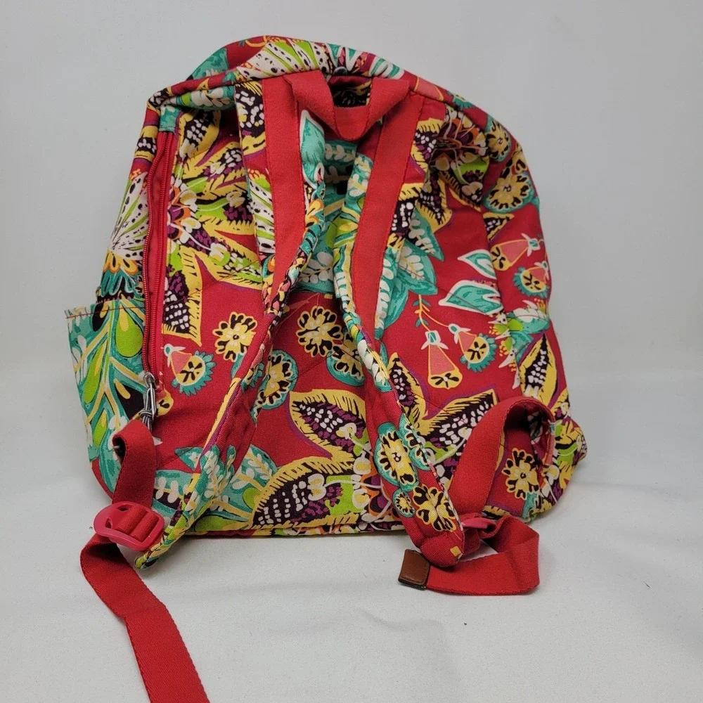 Vera Bradley Backpack Womens Medium‎ Red Floral Canvas Pockets Zip School Travel